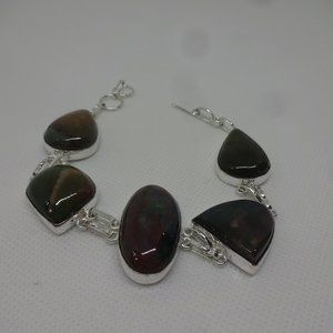 Natural "BLOODSTONE AGATE" Handmade Sterling Bracelet 8"  #209